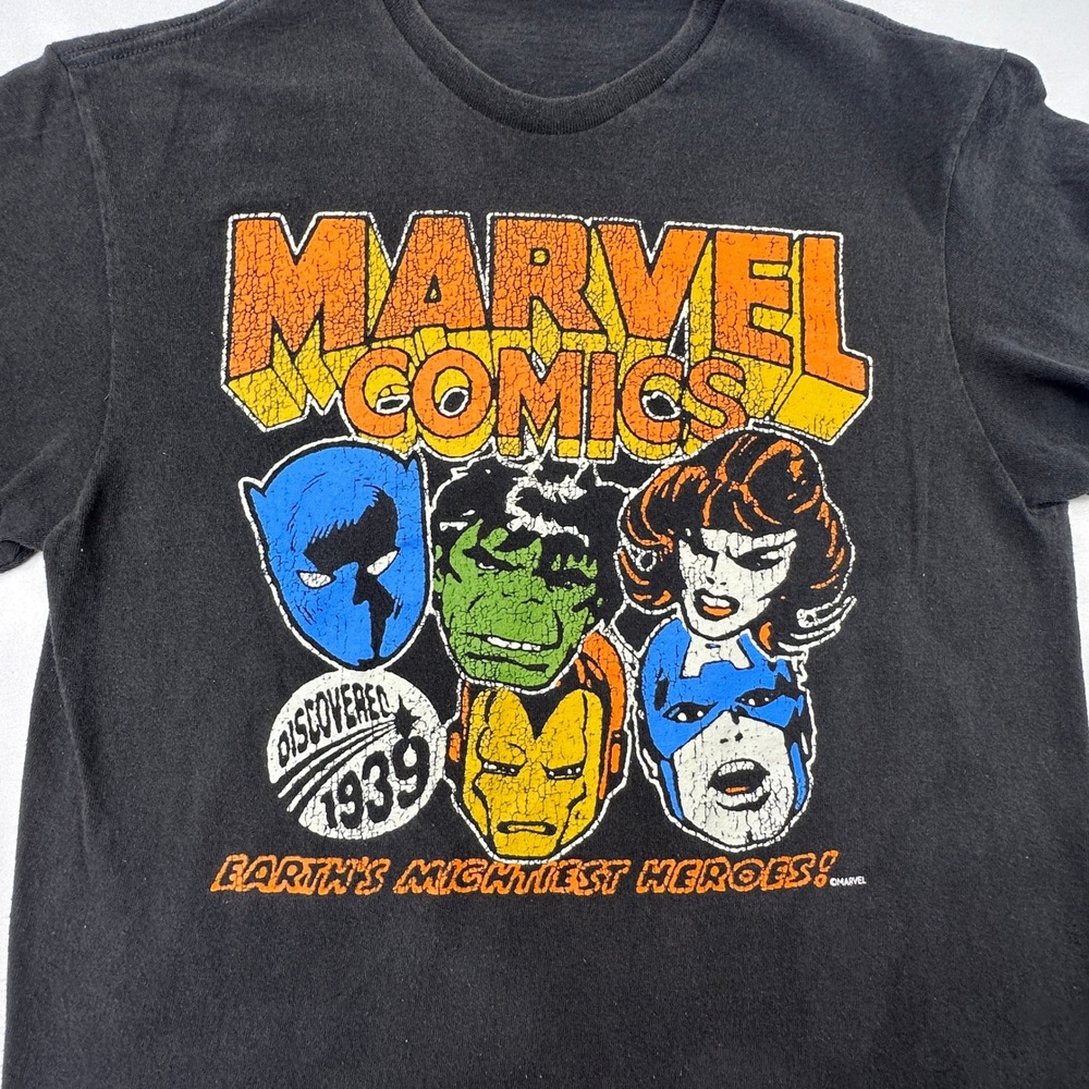 Marvel Avengers Graphic Tee Earths Mightiest Heroes Black Distressed T-Shirt